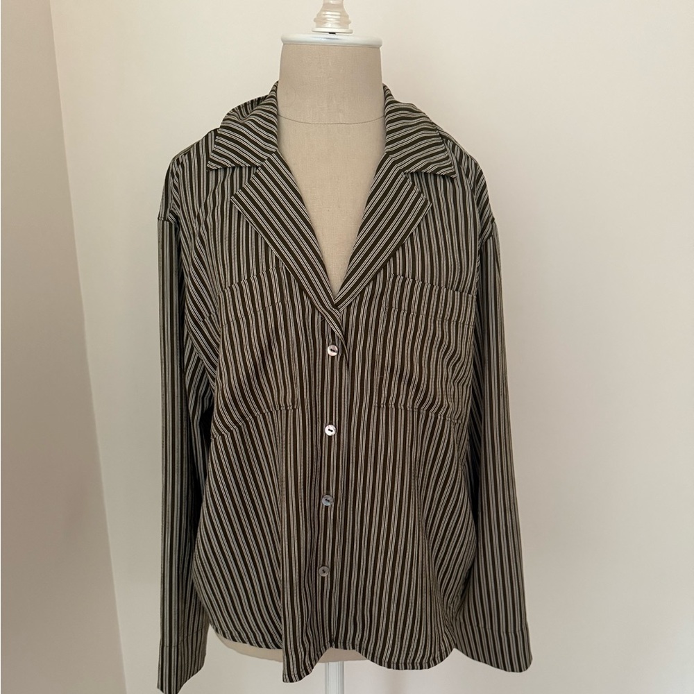 Madewell Black and Tan Striped Button Down Shirt
